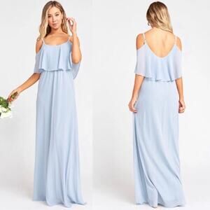NWT Show Me Your Mumu Caitlin ruffle maxi dress in steel blue SMALL FLAWED